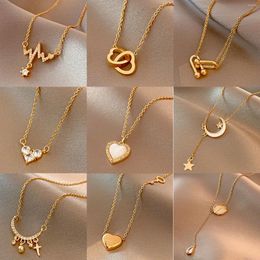 Pendant Necklaces Ins Classic Gold Colour Stainless Steel Necklace For Women Jewellery Limited Pearl Beads Heart Birthday Gift