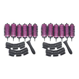 12pcs/set 3 Sizes Detachable Handle Hair Roller Brush with Positioning Clips Ceramic Barrel Curler Comb Hairdresser 240229