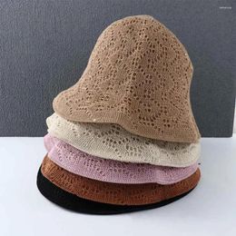 Berets Simple Girl Hollow Knitted Hat Spring Basin For Women Sun Protection Bucket Korean Style Caps Female Hats