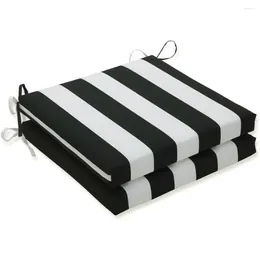 Pillow Black/White Cabana Stripe Indoor/Outdoor Square Corner Chair Seat With Ties S And Fade Resistant Weather Sitting