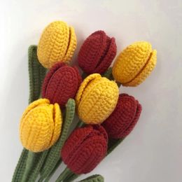 Decorative Flowers 1PC Knitted Tulips Bouquet Hand-knitted Artificial Flower Wedding Decoration Hand-woven Home Decorate Christmas Gifts