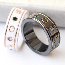 Ceramic Designer Rings Woman Men Engagement Ring Black White Twist Planet Bee Letter Ring Double 2G wedding Jewellery