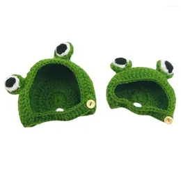 Dog Apparel Hand-knitted Pet Hat 3d Frog Eye Decor Cute Headgear For Autumn Winter Cartoon Cat Supplies Headdress