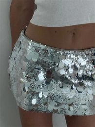 CHRONSTYLE Women Sequined Skirts Sparkle Bodycon Short Mini Skirts Shiny Glitter Pencil Skirts Nightwear Party Clubwear 240228