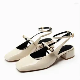 Dress Shoes Women White Mary Janes Chunky Heels Fashion Round Toe Leather Heel 2024 Spring Casual Black Slingback High