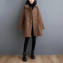 Women's Fur Double Breasted Autumn And Winter Oversized Lapel Lamb Wool Jacket Cardigan Warmth Medium Length Slim Fit Coat Z4296