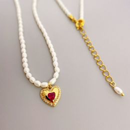 Heart Charm Pendant Necklace Little Pearls Chain Seed Beads Necklaces244j