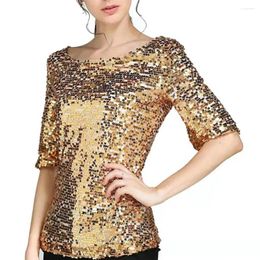 Women's Blouses Luxury Women Blouse Sequin Top Sparkling Shirt Mid Sleeve Elegant Stage Performances