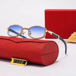 New C Sunglasses Women Designer Glasses Sunglasses for Mens Diamond Micro-paved cut Small Frame Oval Unique Gold Metal Wooden Shoo266q