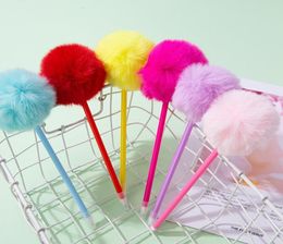 Creative imitation rabbit fur ball neutral ballpoint pen cute art writing gifts whole3482057