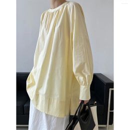 Women's Blouses Womens Pleated Raglan Sleeves Tunic Fashion 2024 Smocked Long Sleeve Casual Chiffon Shirts Tops