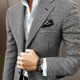 Men's Suits Plaid Wedding Suit Jacket For Men Notch Lapel Cheque Houndstooth Pattern Blazer Male Fashion 1 Pc Coat Ready To Ship 2024