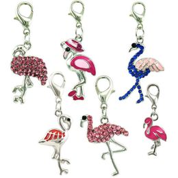 Sell Fashion Floating Charm Alloy Lobster Clasp Rhinestone Mix Flamingo Charms Pendants Jewellery Accessories246I