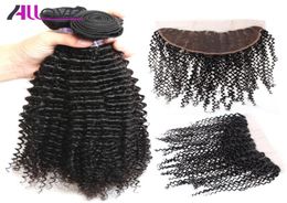 Allove 10A Brazilian Hair Bundles With Closure Kinky Curly 4Bundles with Lace Frontal Closure Peruvian human hair Extensions 8013959