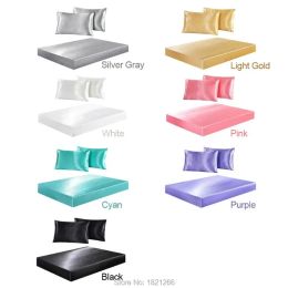 Sheets & Sets Silk Satin Bed Sheet Super Soft Silky Fit 360° Enveloping Case Mattress Cover Deep Pocket Full Elastic Band311U