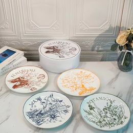 Spring, Summer, Autumn, and Winter Series Western Style Dining Plate, Dessert Plate, Utopia Garden Gift Box, Bone Porcelain Set