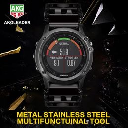 Watch Bands Stainless Steel Multifunction Tread Tool Outdoor Sports Bracelet For Garmin Fenxi 3 5 5X Plus 6 6X204r