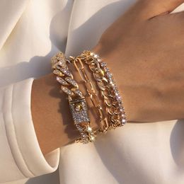 4pcs set Luxury Bling Diamond Link Bracelet Set Tennis Cuban Bangle Bracelets for Women and Men Adjustable Clear Crystal Chunky Ch173N