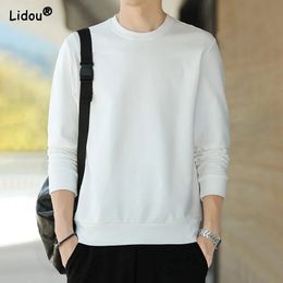 Black White Oneck Long Sleeved Allmatch Trend Spring Autumn Top Mens Clothing Solid Colour Comfortable Casual Tshirt 240223