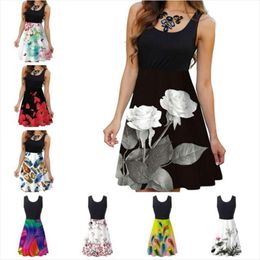 Summer Sleeveless Round Neck Womens Digital Printed Dress