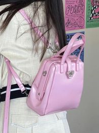 Vintage Heart Y2k Mochila Women Leather Girls Handle Pink Mini Backpack schoolbag Female Harajuku Black Backpacks Aesthetic 240226