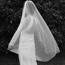 Bridal Veils Short Wedding Veil With Pearls Elegant 120CM One Layer Pearl Metal Comb Bride Veu De Noiva229j