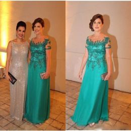 Teal Green Mother of the Bride Dresses for Weddings Lace Crystal Pleat Plus Size Mother off The Groom wedding guest Evening Gowns 293i