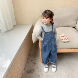 Summer Denim Baby Girl Boy Overalls Solid Jeans Jumpsuit Pocket Children Casual Loose Rompers Blue Kids Overalls Outfits 240304