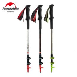 Walking Stick Trekking Pole Climbing Hiking Camping Carbon Rod Ultralight 185g Portable Folding 3-Section Telescopic 240306