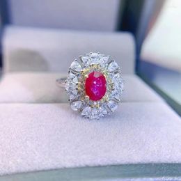 Cluster Rings Luxury Ruby Engagement Ring For Woman 5mm 7mm 0.7ct Natural With 3 Layers 18K Gold Plating 925 Silver Jewelry