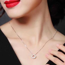 Pendant Necklaces 2024 Trendy Circle Necklace With Cubic Zirconia Simple Stylish Clavicle Chain For Women Wedding Eternity Jewelry