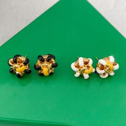 2024 Europe Designer Brand Flower Black White Enamel Earrings Women Luxury Jewellery Lovely Gift Trend