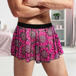 Men's Sleepwear Unisex Mini Skirt Elastic Waist Vintage Printed Pleated Short Sexy Clubwear Panties Underwear Underpants Male Inmitate