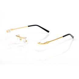 sunglasses Clear Rimless Eyeglasses Frames MenNew Fashion Men Optical Frame Glasses Rimless Gold Metal Buffalo Horn Eyewear Clear 258D