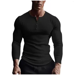 Men's T Shirts Round Neck Button Long Sleeve Shirt Casual Fashion Solid Colour Top Women Blouse For Y2k