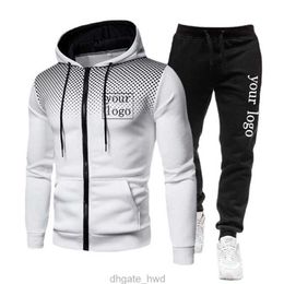 Custom 2 Pieces Sets Mens Sets Polka Pot Zipper Hoodie+Pants Casual Outdoor Sportswear Jogging DIY Print Zip Up Sweatshirt