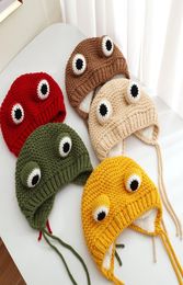 Solid color Cartoon frog knitted hat winter warm hats Skullies cap beanie hat for kid boy and girl3949696