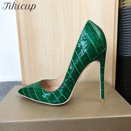 Tikicup Green Effect Women Pointy Toe High Heels 8cm 10cm 12cm Customise Ladies Sexy Stiletto Pumps Club Party Shoes 240304