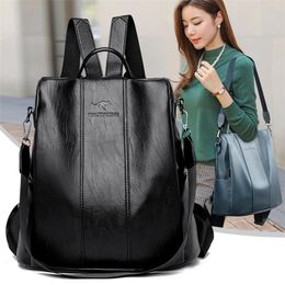 Antitheft leather backpack women vintage shoulder bag ladies high capacity travel school bags girls mochila feminina 240304