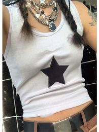 Women Y2K E-Girl Grunge Crop Tops Summer Fit Vest Star Embroidery Scoop Neck Sleeveless Casual Tank Tops for Females 240229