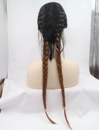 Aohai 2 tone 2 Braids Long Lace Front Wig full heat resistent fiber 24 inches long cheap synthetic hair replacement7268047