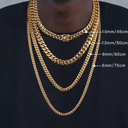 Chains 6mm 8mm 10mm 12mm Hip-Hop 18k Gold Plated Miami Cuban Link Chain Stainless Steel Necklace Gift For Men Women JewelryChains 180S
