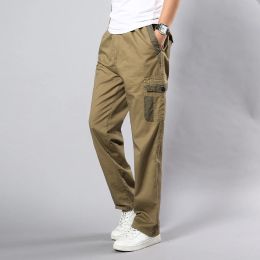 Pants Men Casual Workwear Cotton Pants Men Pocket Military Loose Straight Leg Pants Stretch Cargo Pants Jogging Men Oversized Size 5Xl