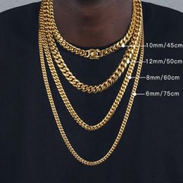Chains 6mm 8mm 10mm 12mm Hip-Hop 18k Gold Plated Miami Cuban Link Chain Stainless Steel Necklace Gift For Men Women JewelryChains 230o