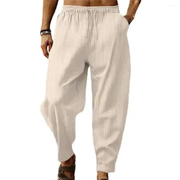 Men's Pants Mid Waist Trousers Wide Leg Striped Sweatpants With Elastic Deep Crotch For Sports Leisure Soft Breathable