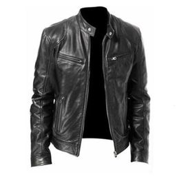 Mens Leather Jacket Autumn Winter Business Gentleman Warm Zipper Cardigan Pocket PU Leather Jacket Stand Collar Slim Coat 240228