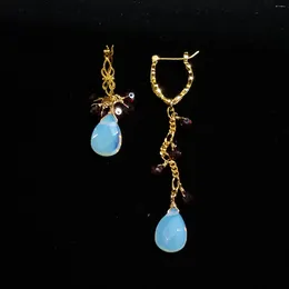 Dangle Earrings Lii Ji Garnet Opal Crystal 925 Sterling Silver Gold Plated Asymmetric Natural Stone Handmade Jewellery For Women Gift