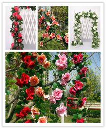 50pcs DHL 245cm Wedding decoration Artificial Fake Silk Rose Flower Vine Hanging Garland Wedding Home Decorative Flowers Wr9509311