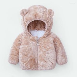 Down Coat 2024 Winter Kids Bear Hoodies Thick Solid Zipper With Pocket Sweatshirt Cute For Children Toddler Boy Girl Outfits Jacket