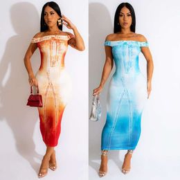 Summer Product Womens Clothes Casual Dresses Sexy Tight Off Shoulder Digital Printed Dress